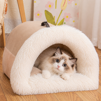 Luxury Plush Pet Cave Bed – Soft, Warm Enclosed Cat & Dog Bed