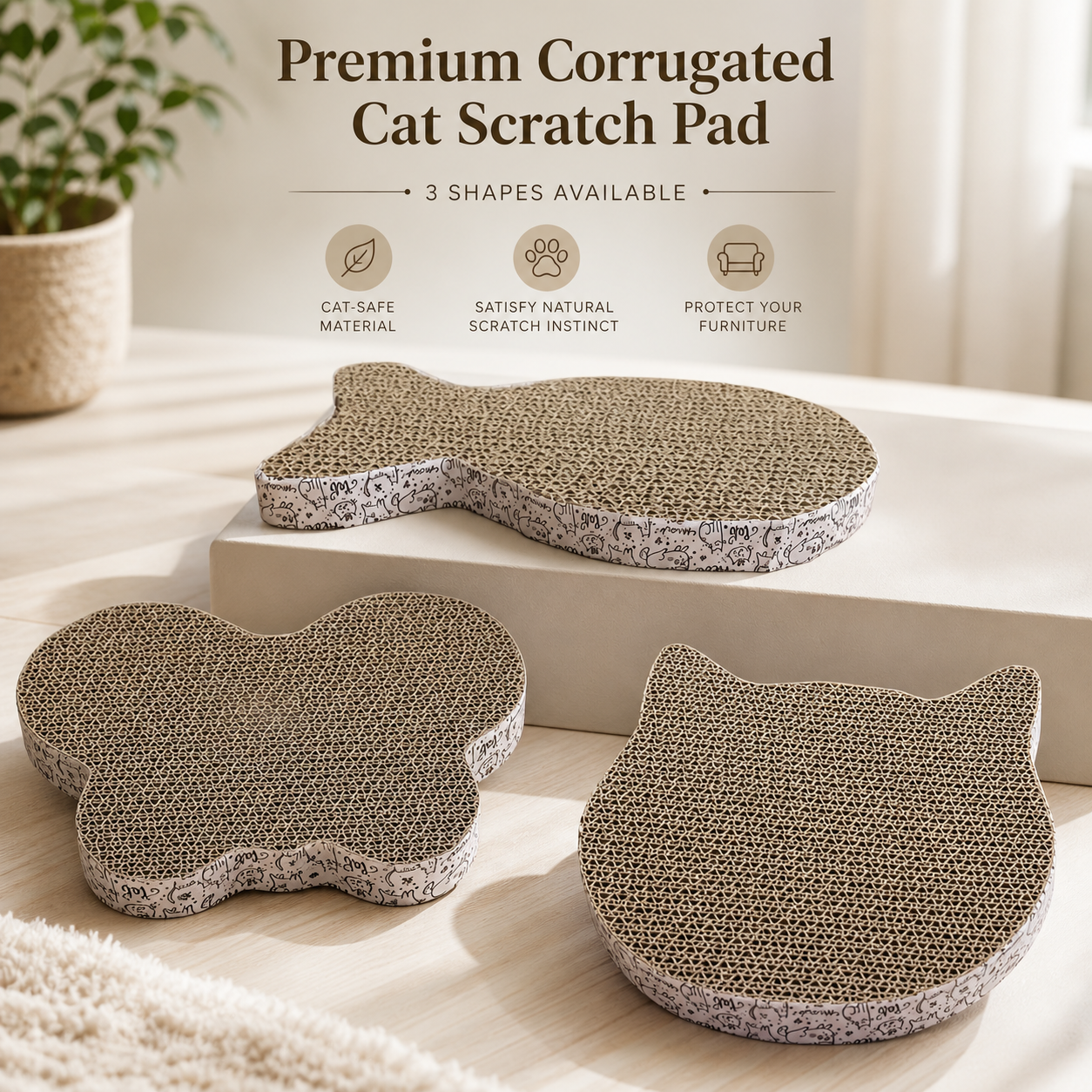 Cat Scratch Pad – Corrugated Cardboard (3 Shapes Available: Fish, Butterfly & Cat Head)