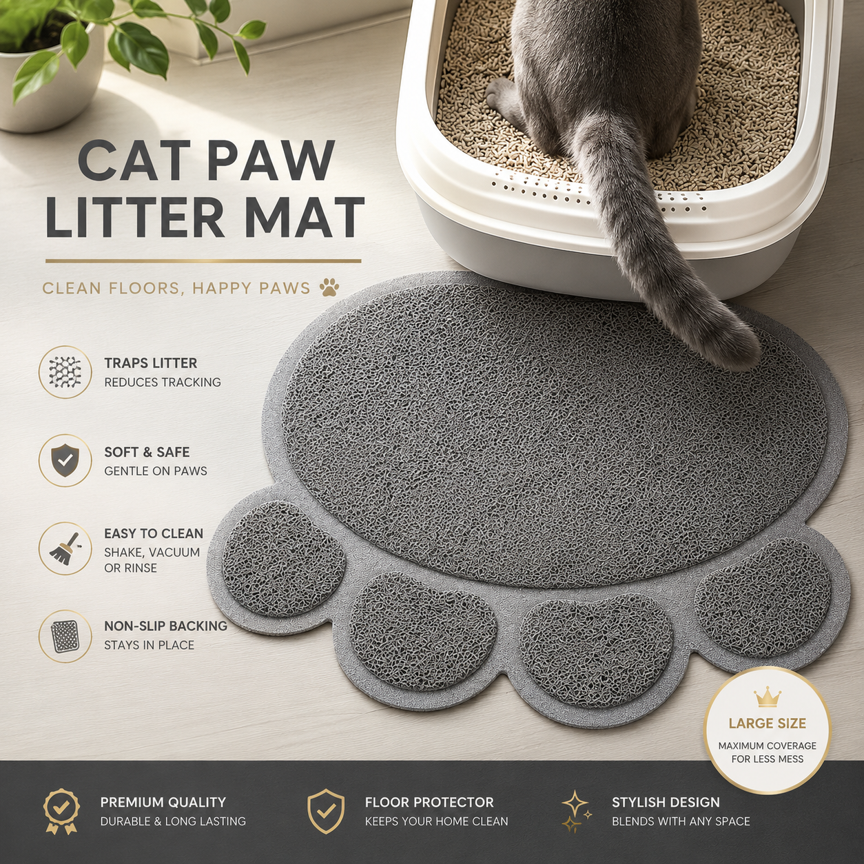 Large Cat Paw Litter Mat – Anti-Tracking, Easy-Clean Floor Protector