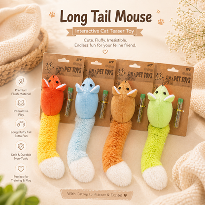 Cat Teaser Mouse Toy with Long Tail