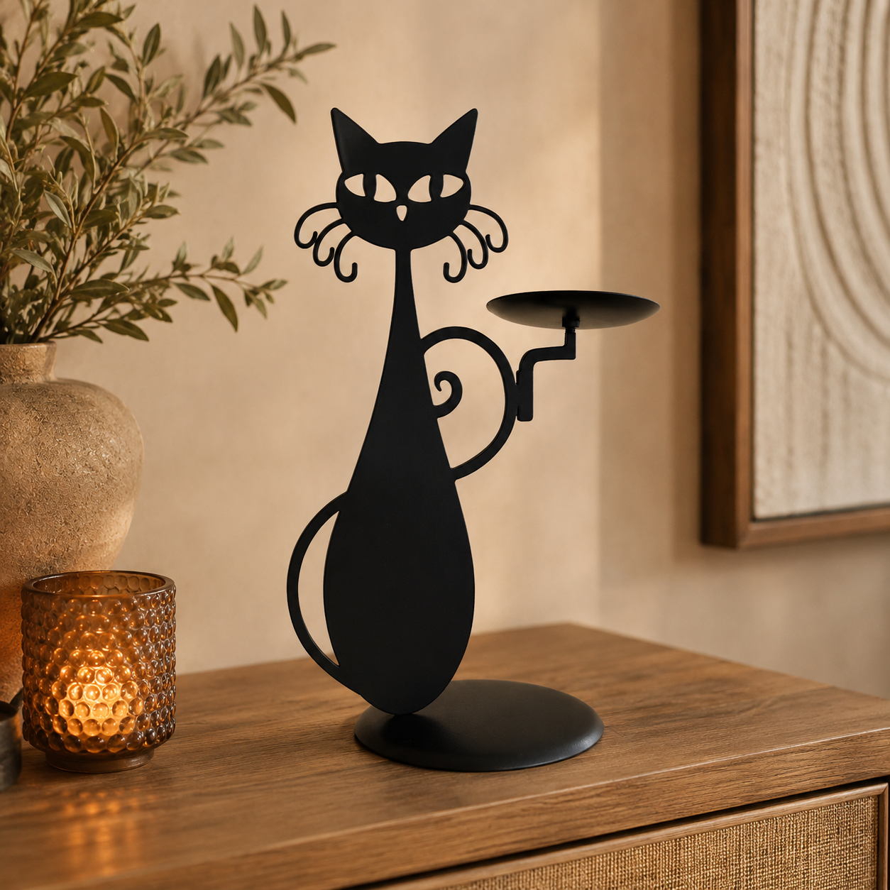 Black Cat Metal Candle Holder