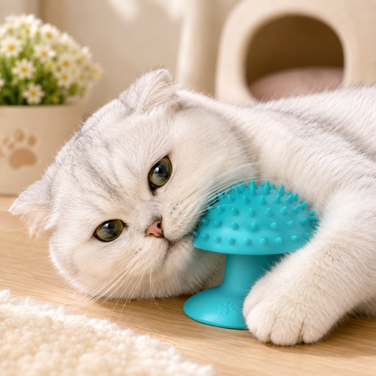 Cat Self-Grooming Massage Brush with Suction Cup Scratcher Toy
