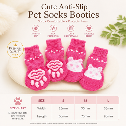Cute Anti-Slip Dog & Cat Socks Booties – Soft Paw Protection for Small Pets