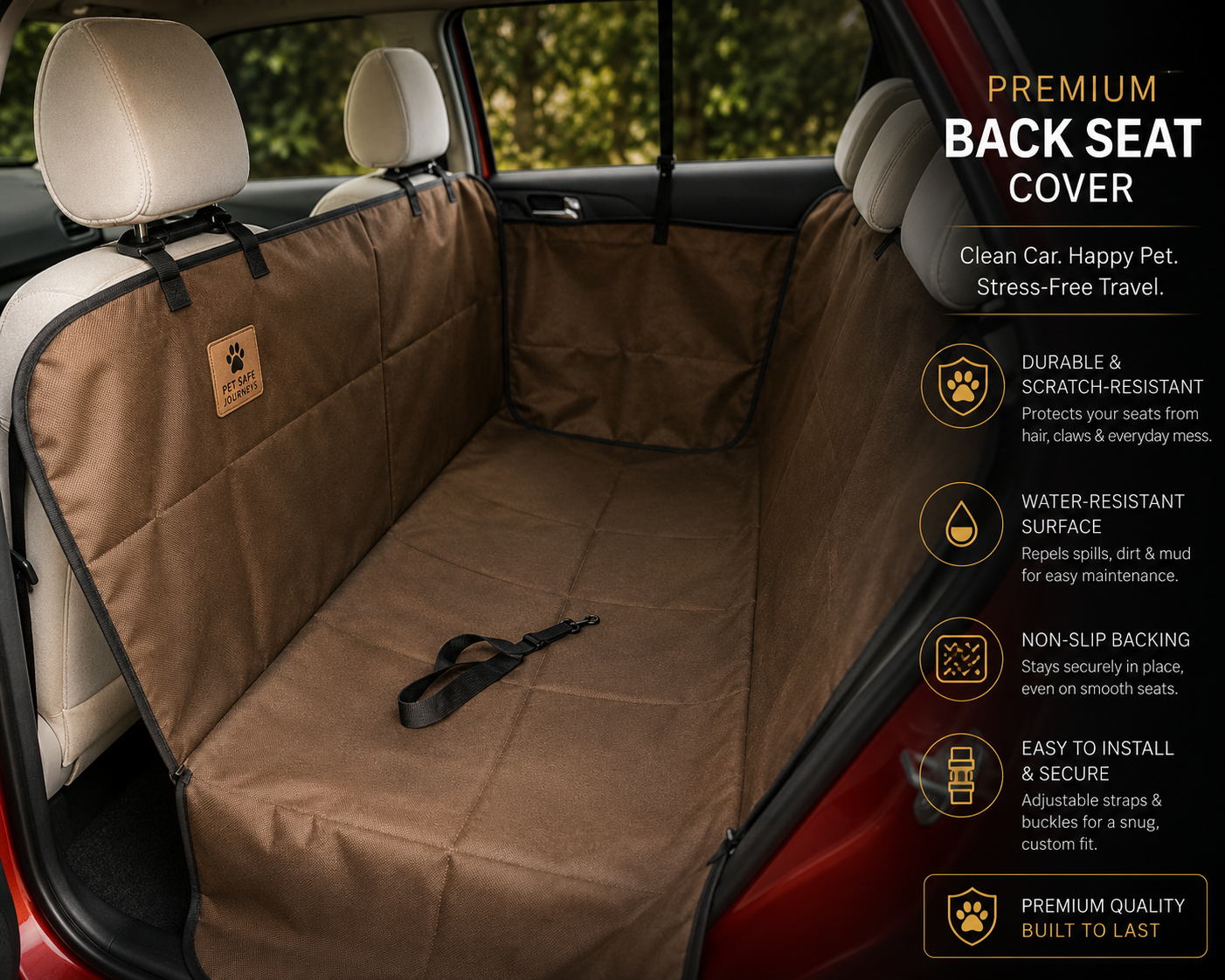 Waterproof Dog Car Seat Cover Hammock – Anti-Slip Pet Back Seat Protector (Foldable, Scratch & Dirt Resistant)