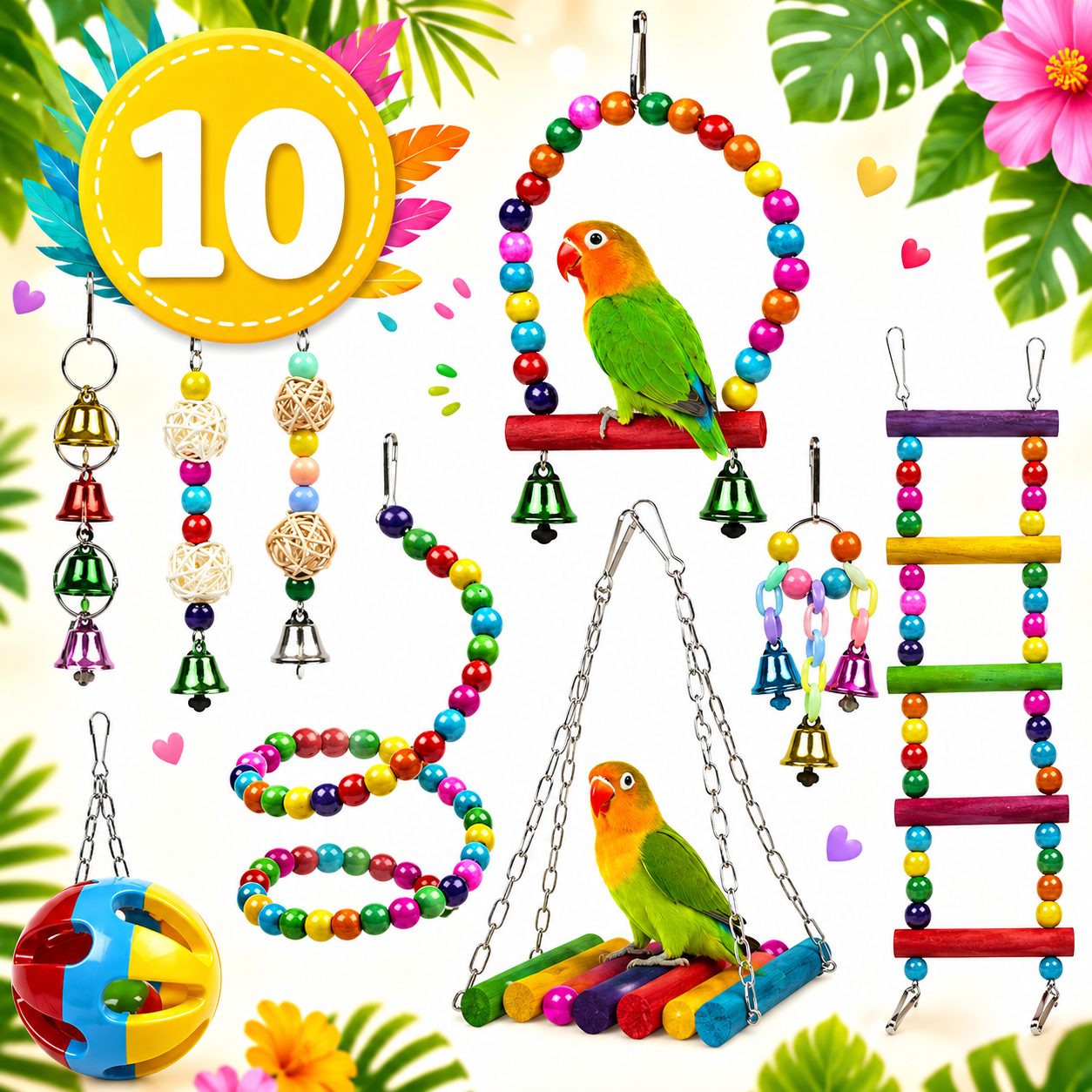Parrot Toy Set – 10, 13 or 15 Piece Chew Bundle