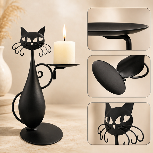 Black Cat Metal Candle Holder
