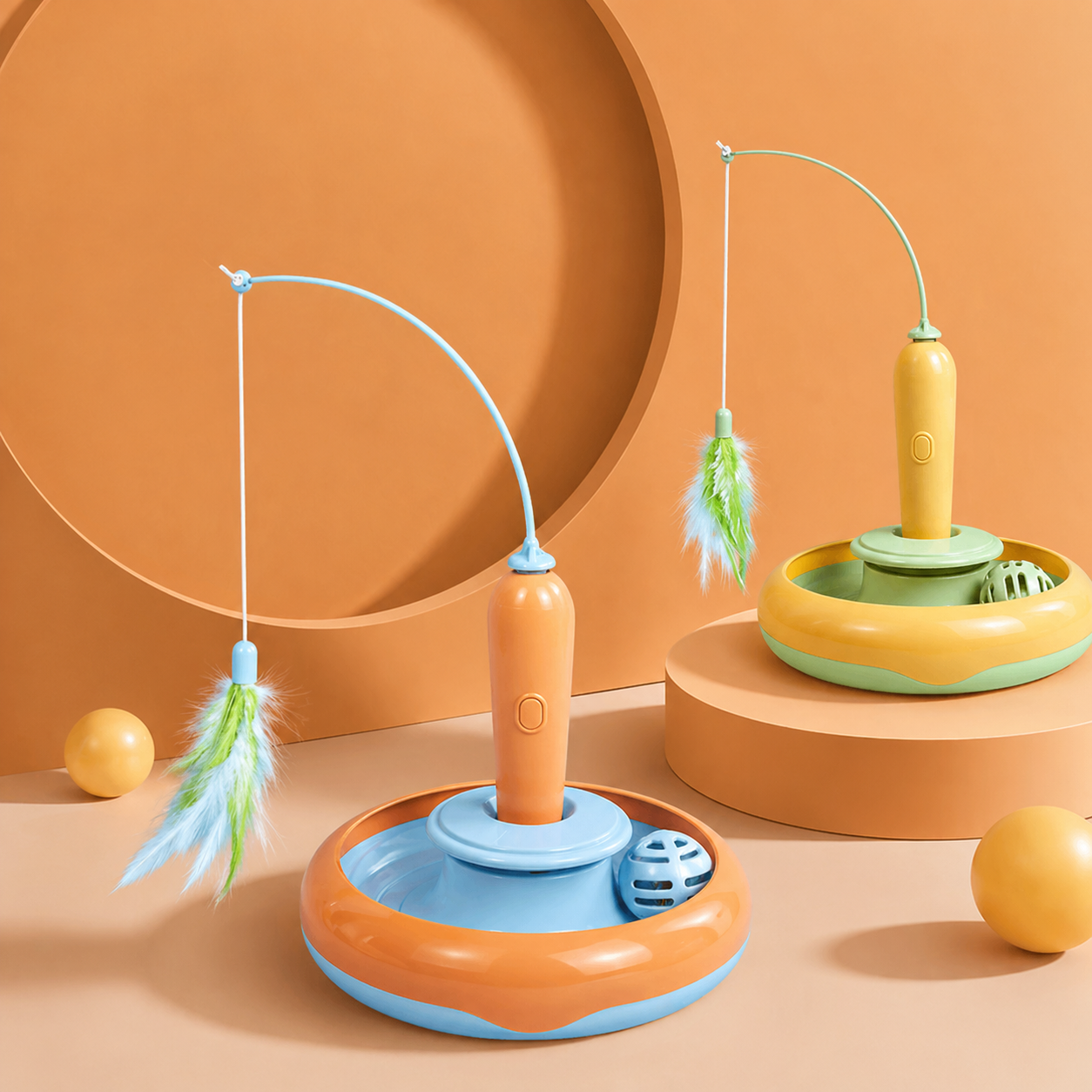 2-in-1 Interactive Cat Toy – Spinning Track & Feather Teaser