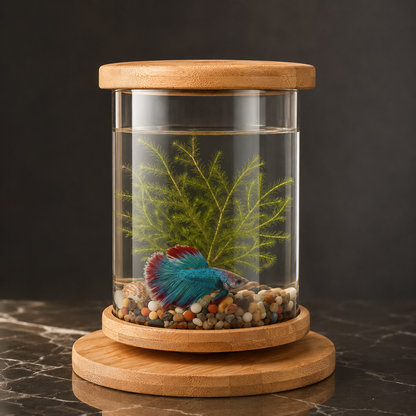 Mini Bamboo Glass Betta Fish Tank – Desktop Aquarium Bowl