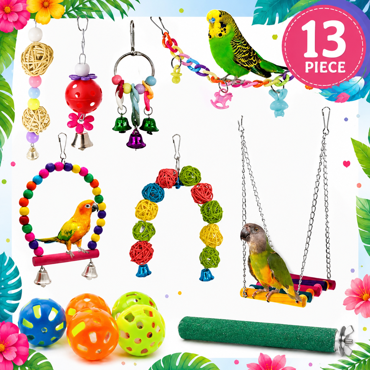 Parrot Toy Set – 10, 13 or 15 Piece Chew Bundle