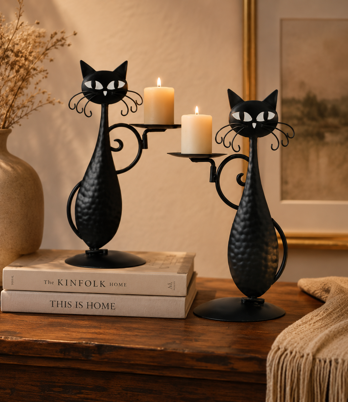 Black Cat Metal Candle Holder