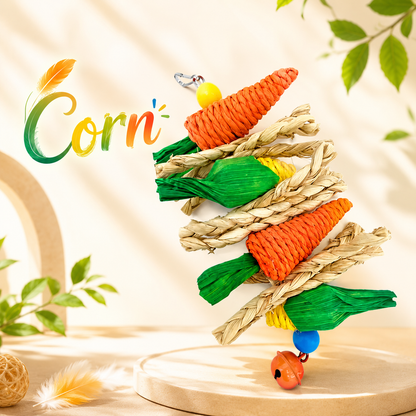 Colourful Hanging Bird Chew Toy with Corn & Rattan Shapes