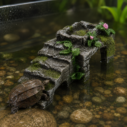 Resin Reptile Climbing Terrace & Feeding Platform – Tortoise Ramp Ladder with Water Trough