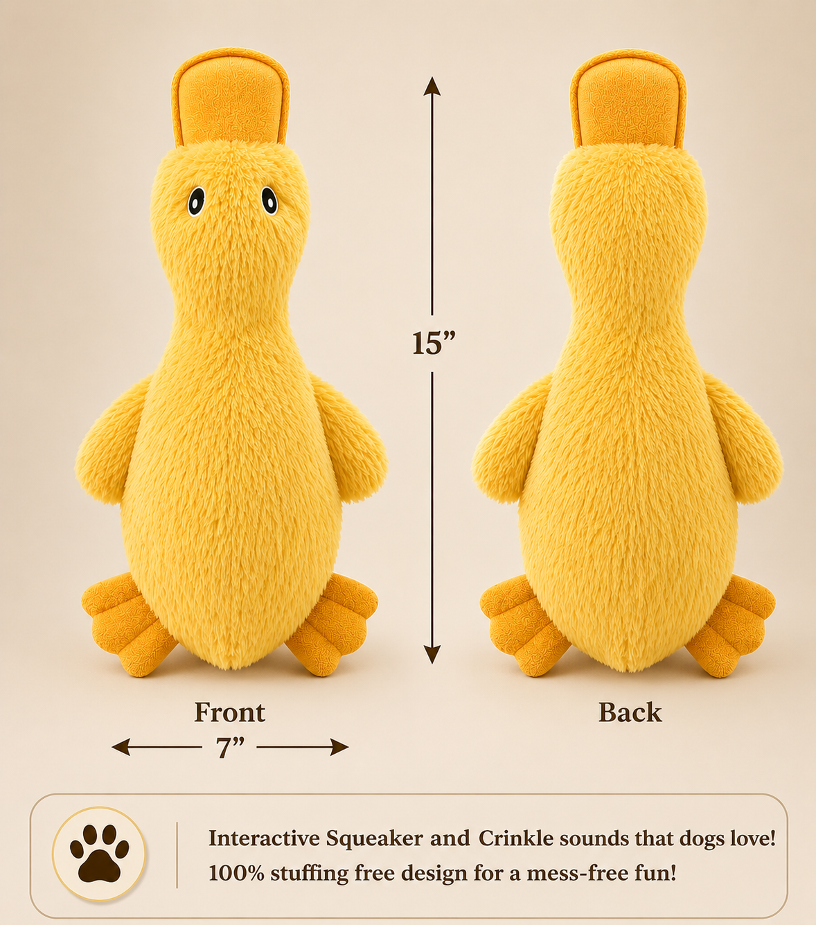 Fluffy Duck Plush Dog Toy (Soft Squeaky Duck)