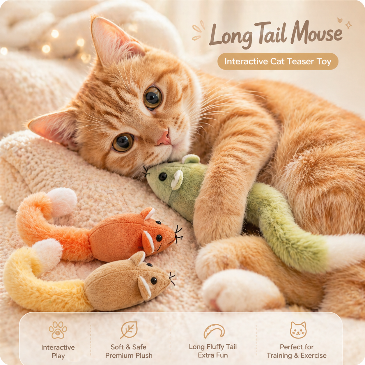Cat Teaser Mouse Toy with Long Tail