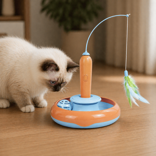 2-in-1 Interactive Cat Toy – Spinning Track & Feather Teaser