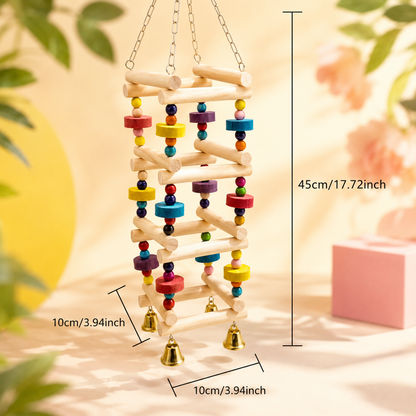 Wooden Hanging Bird Toy Ladder with Bells & Beads