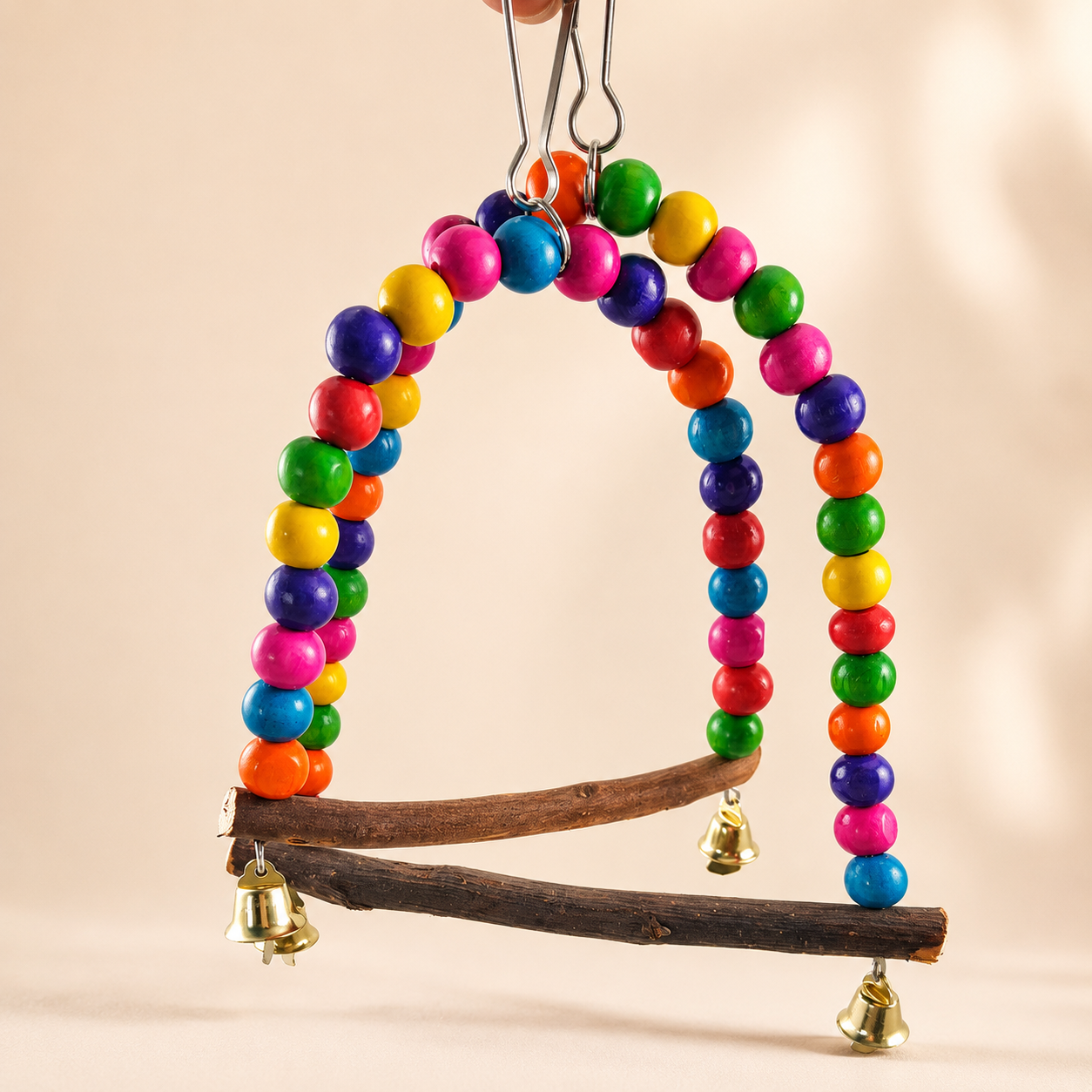 Rainbow Bead Bird Swing Perch with Bells