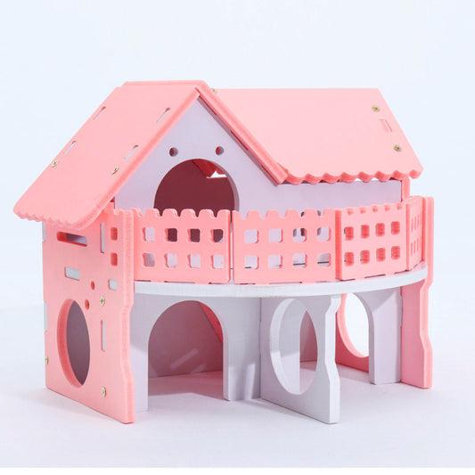 Pink Hamster Villa House – Multi-Level Shelter with Balcony