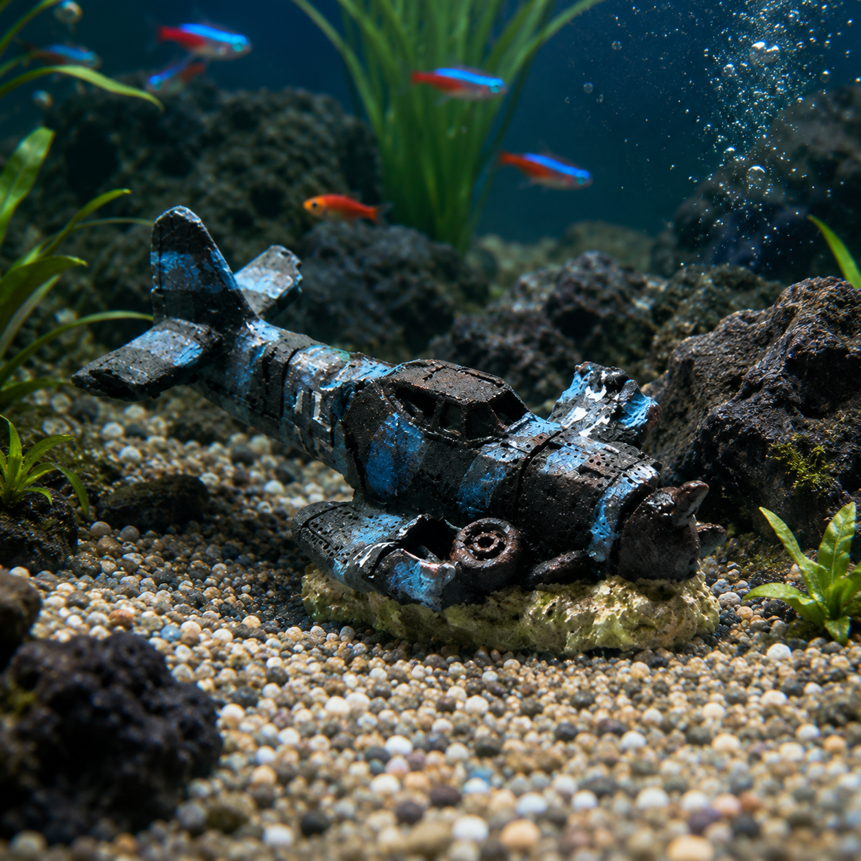 Mini Sunken Aircraft Aquarium Ornament