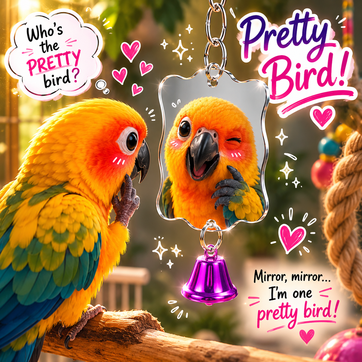 Peekaboo Bird Mirror Toy with Bell